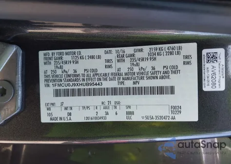 2017 Ford Escape Titanium из США, поврежденный, VIN 1FMCU0J9XHUB95443